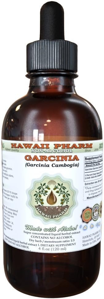 Saf Garcinia Alkol Özgür Sıvı Ekstraksiyon, Organik Garcinia (Garcinia cambogia) kuru meyve Glycerite Hawaii Pharm Natural Herbal Supplement 2 floz.