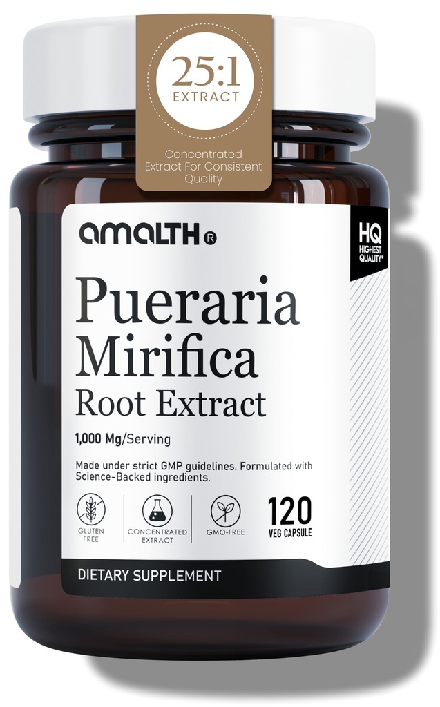 AMALTH Pueraria Mirifica Capsules 1000 mg 120 Capsules Estrogen Supplement for Women, Men ve Transgender, Menopause Relief, Kadın Wellness Destek Pills