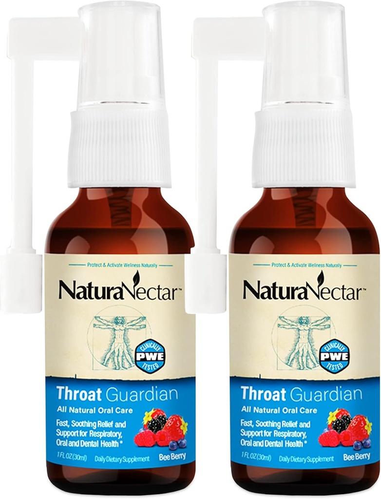 NaturaNectar - Bee Propolis Throat Spray - Unique Throat Relief and Wellness Agent - Brezilyalı Arı Propolis Throat Guardian - Etik Arı Koruma - Honey Bee Berry Flavor (2-Pack, 1.06 Fl Oz.)
