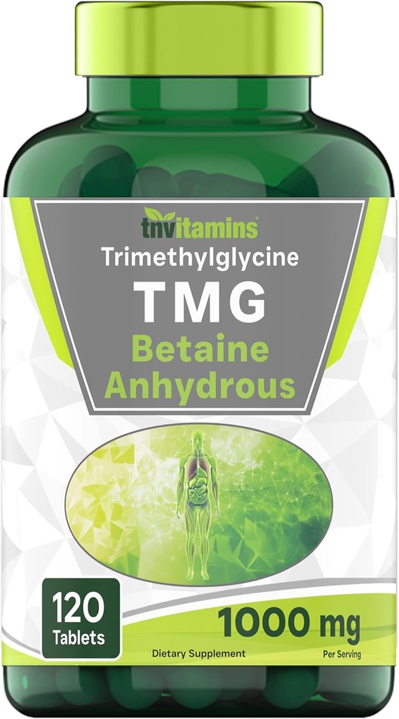 TMG Supplement 1000 mg (Betaine Anhidrus) 120 Tablet | Betaine HCL* | Homocysteine Support* | Tri Metilglycine | Non-GMO, ABD'de Yap!