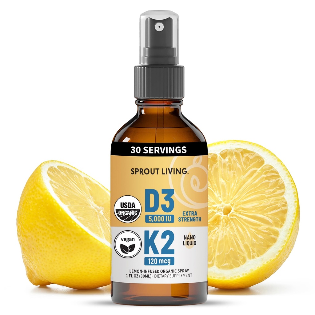 Organik D3 5000 IU (Lichen) + K2 120 mcg (Fermented Chickpea), Immune, Bone & Heart Health withuba Abors | Trace Minerals, Lemon & Citrus, Sugar Free, Spray (1 FL OZ, 30 hizmet)
