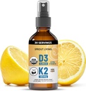 Organik D3 5000 IU (Lichen) + K2 120 mcg (Fermented Chickpea), Immune, Bone & Heart Health withuba Abors | Trace Minerals, Lemon & Citrus, Sugar Free, Spray (1 FL OZ, 30 hizmet)