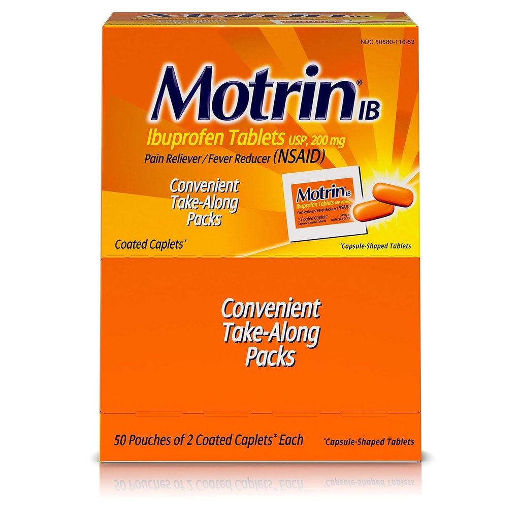 Motrin IB - Ibuprofen Tabletler, Packet'de İki Tablet, 50 Packets Total, One Box