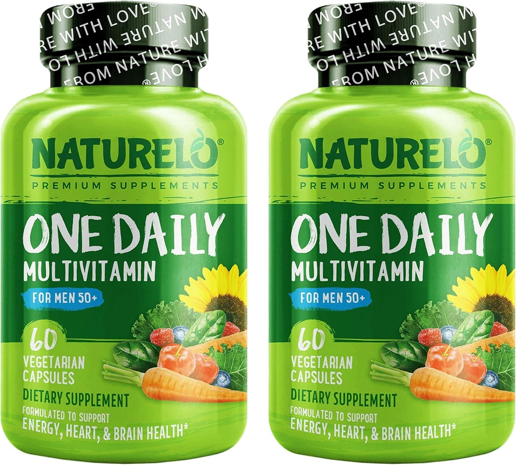 NATURELO Μια Καθημερινή Πολυβιταμίνη για Άνδρες 50+ - με Βιταμίνες & Ορυκτά + Βιολογικά Ολόκληρα Τρόφιμα - Συμπλήρωμα για την ενίσχυση της ενέργειας, Γενική Υγεία - Μη ΓΤΟ - 120 Κάψουλες - 4 Μήνες Προμήθεια