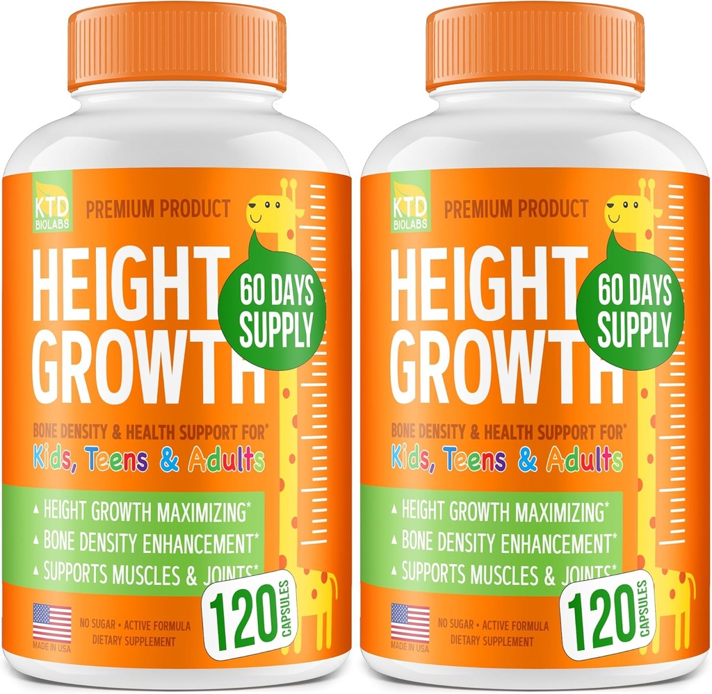 Pack of 2 Height Growth Maximizer - Made in USA - Natural Height Increase Booster & Teen Vitamins - Pills to Grow Taller at Any Age - Bone Growth Supplement for Adults & Kids - 120 capsules