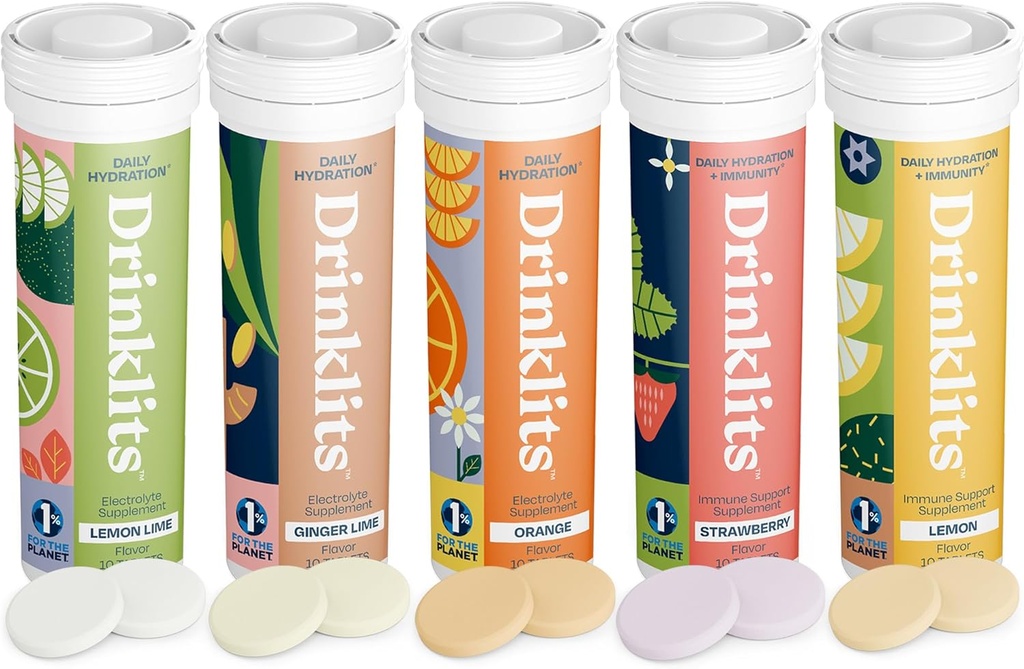 İçecekler Daily Hydration + Immune Support (5) Flavor Combo Pack | Tasty Fruit Flavors - 0g Sugar - Daily Use | 5 Tubes/50 Is (10 Tabletler Per Tube)