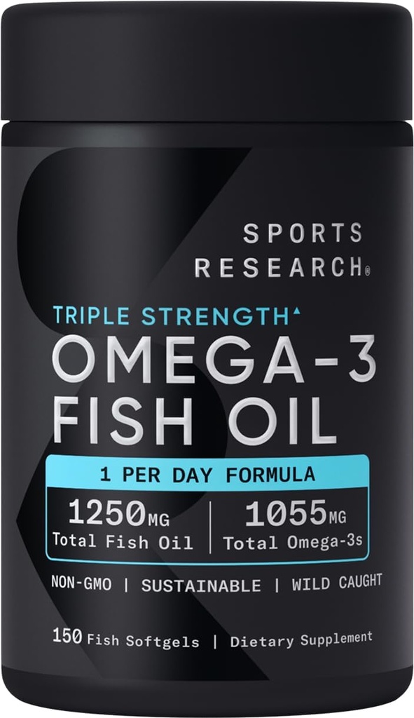 Spor Araştırması Triple Strength Omega 3 Fish Oil - Burpless Fish Oil Supplement w/EPA & DHA Fatty Acids from Wild Caught Fish - Heart, Brain & Immune Support for Men & Women - mg 1250, 150 ct