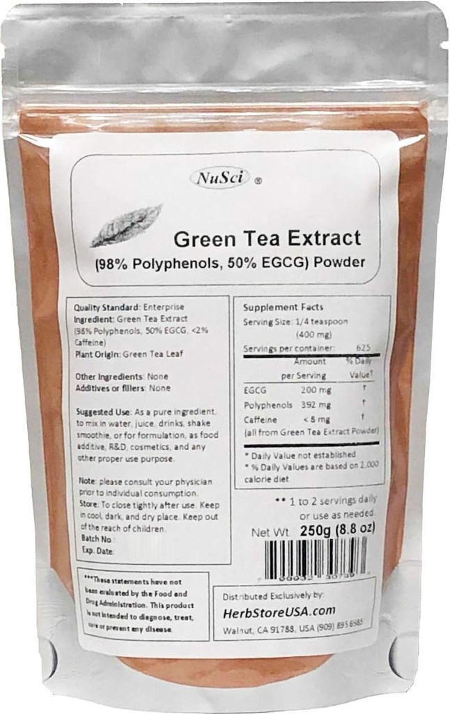 Green Tea Extract Toz Standardized 98 Polyols ve% 50 EGCG GMO Free Non-Irradiated (250 Grams (8.8 oz))