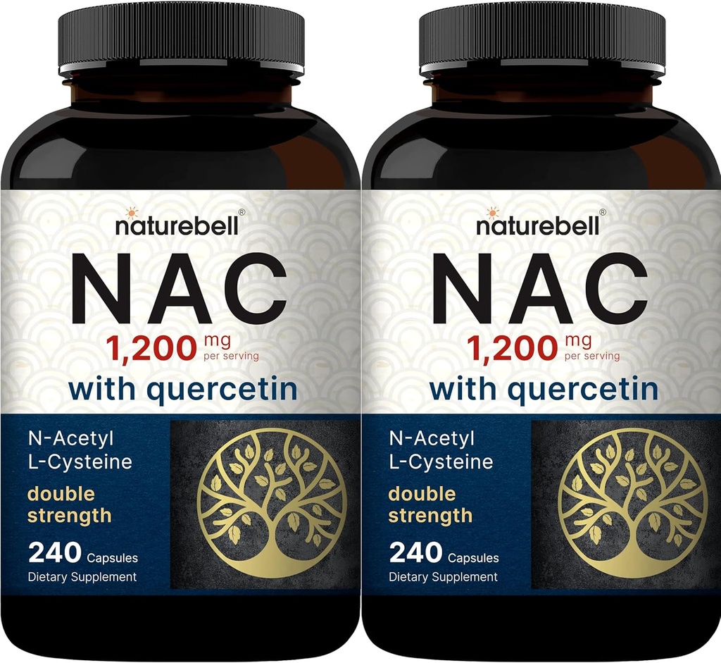 2 Pack NAC Supplement (N-Acetyl Cysteine) Quercetin, 1.200 mg Per Servis, 480 Capsules | Double Strength Antioxy Support for Immune, Liver, & Lung Health – Non-GMO
