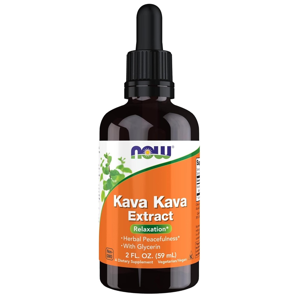 NOW Συμπληρώματα Τροφίμων, Liquid Extract Kava Kava με Γλυκερίνη, Σταγονομετρητής Περιλαμβάνεται, Χαλάρωση *, 2-Ounce