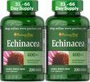 Puritan's Pride Premium Echinacea Natural Whole Herb Herbal Supplement 400 mg, Diyetsel Supplement for Health, Immune System Support, 200 Rapid release Capsules, 2 Pack