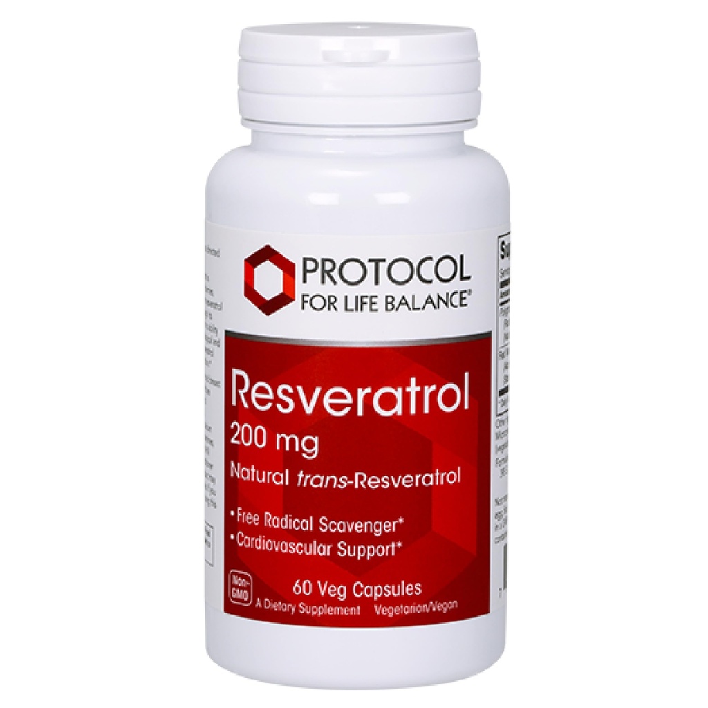 PROTOCOL FOR LIFE BALANCE Resveratrol 200 mg - Trans-Resveratrol - Japonca Knotweed & Grape Seed - Vegan & Non-GMO - 60 Veg Capsules