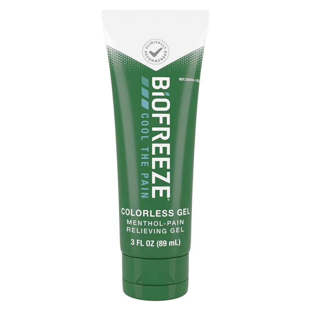 Biofreeze Menthol Pain Relieving Gel Colorless Gel 3 FL OZ Tube For Pain Relief With Sore Muscles, Arthritis, Simple Backaches, And Joint Pain (Package May Vary)