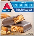 Atkins Caramel Chocolate Peanut Nougat Snack Bar, protein Snack, High in Fiber, 2g Sugar, Keto Friendly, 5 Count