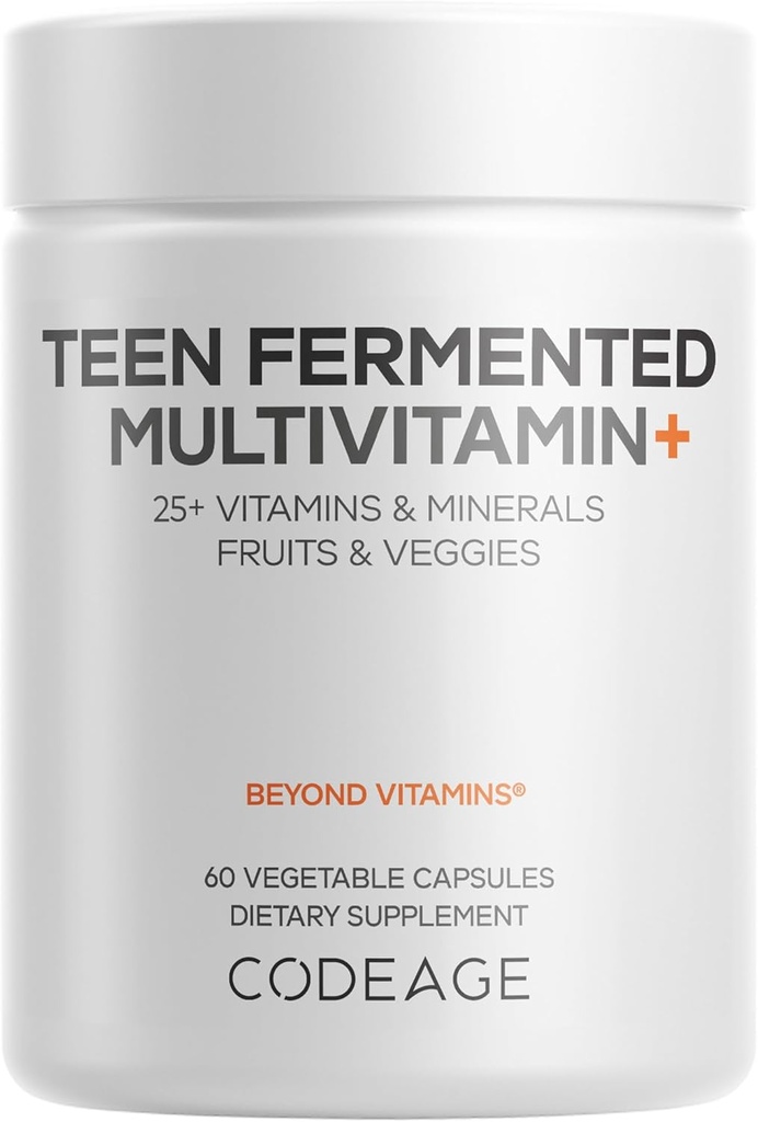 Kodage Teen Multivitamin Supplement – Daily Vitamins ve Minerals for Teen Boys and Girls – Doğal Bütün Gıda Formula with Omega-3 and Vitamins A to K - 60 Capsules
