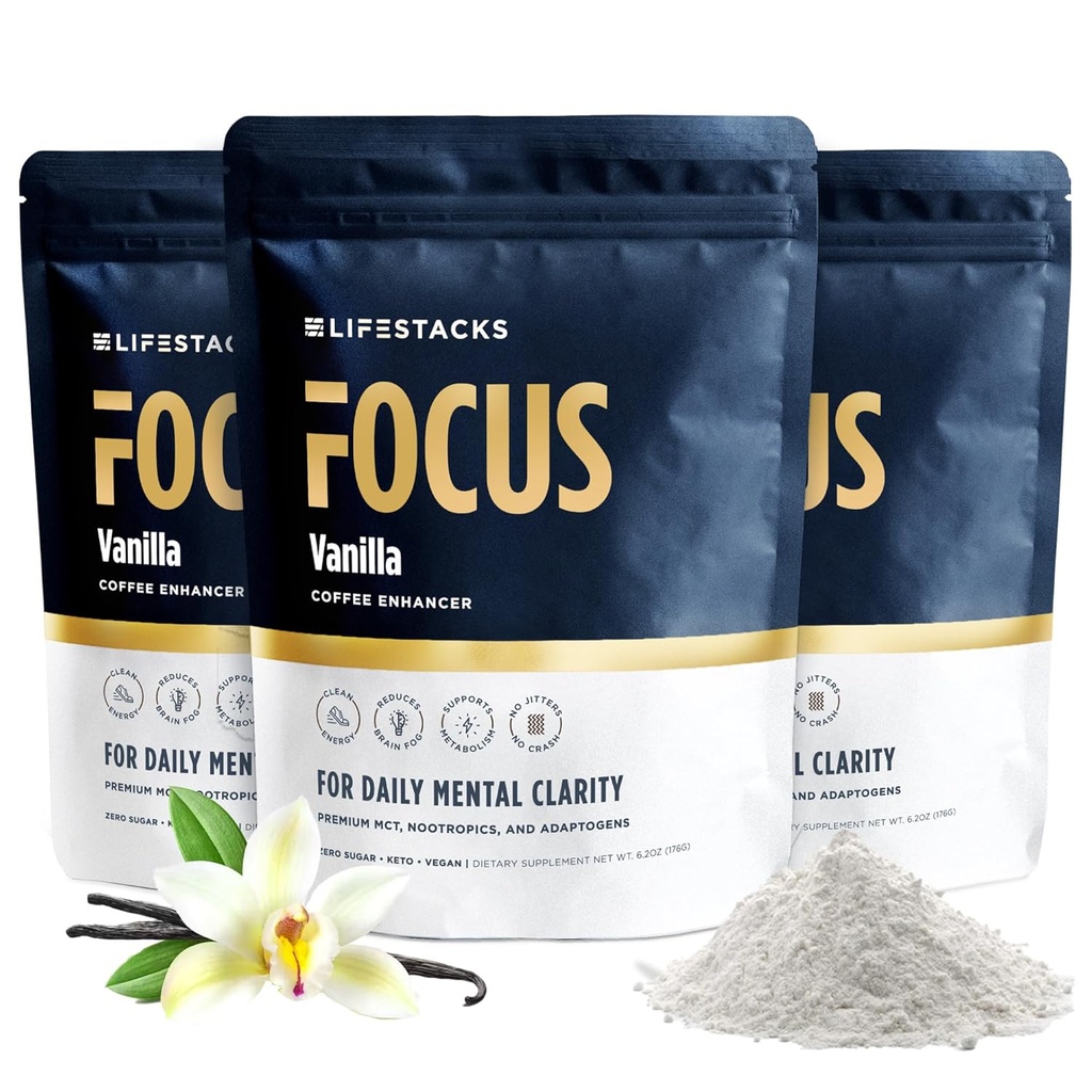 Vanilla MCT Oil 3-Pack - Boost Energy & Clarity - MCT Powder + Nootropics + Adaptogens για μια αυξημένη εμπειρία καφέ - Keto, Vegan, 0 Ζάχαρη - με Taurin, L-Tyrosine, Rhodiola & More