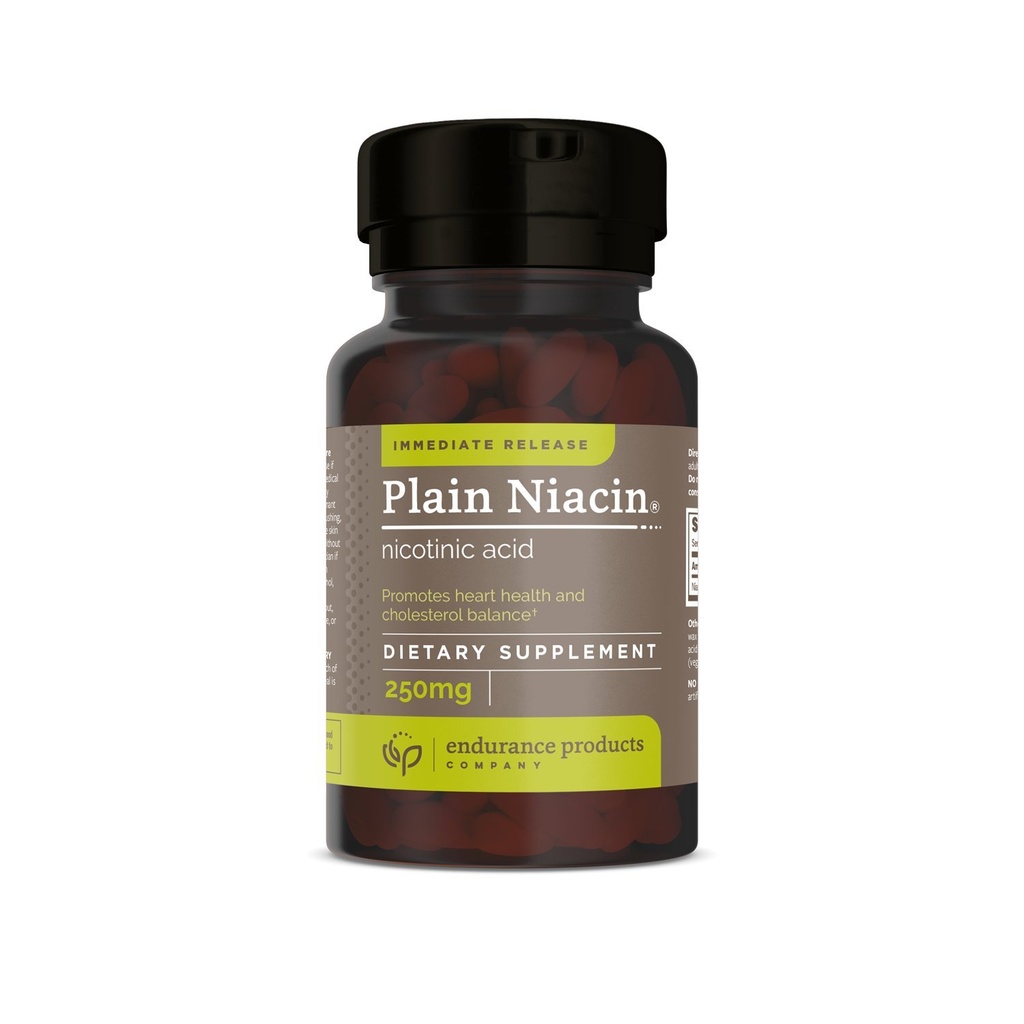 Endur Plain Niacin (Nicotinic Acid), Kalp Sağlığı ve Sağlıklı Cholesterol Balance Supplement, Immediate-Release Formula, Gluten Free, 250 mg (100 Tablet)