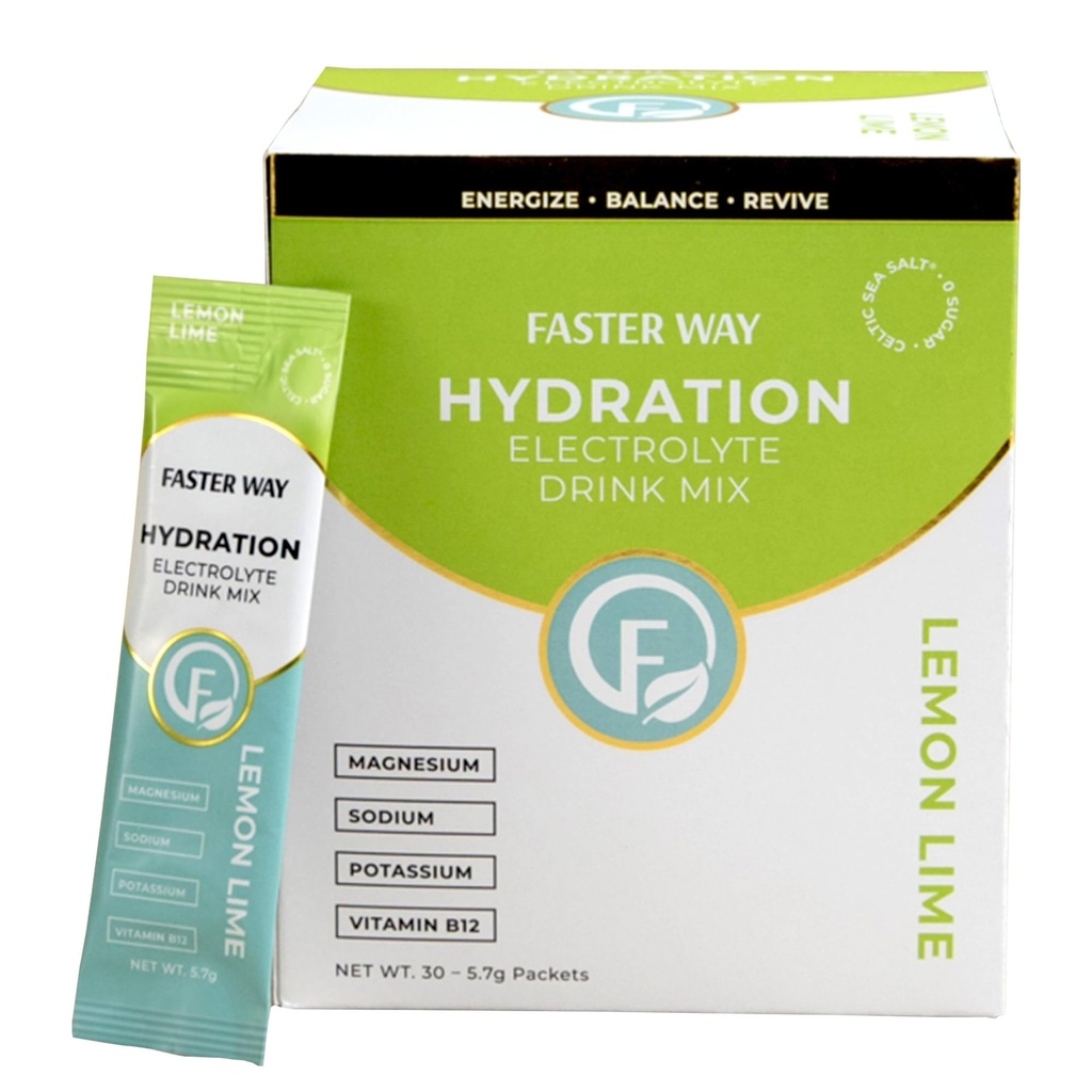 Faster Way - Hydration - Electrolyte Drink Mix - Apple Cider Vinegar, Choline, Probiyotiks & Natural B Vitamins - Energize & Revive - Toz Packets - Zero Sugars -Gluten Free -Lemon Lime -30 Pack