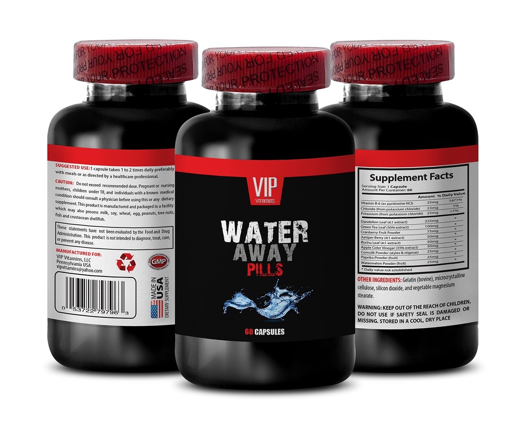 Urinary road support - WATER AWAY DIURETIC PILLS - Watermelon, Dandelion, Paprika, Pyum, bacaklarda ve ayaklarda su tutma için diuretics, diuretic takviyesi, 1B 60 Caps