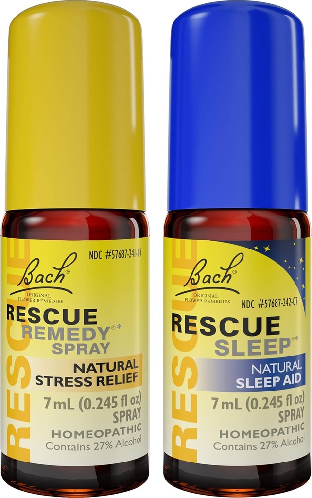 Day & Night Sche, Bach RESCUE REMEDY Spray, Natural Stress Relief [and] RESCUE SLEEP Spray, Natural Sleep Aid - 2Pk, Homeopathic Flower Essence, Vegan, 7mL Ea