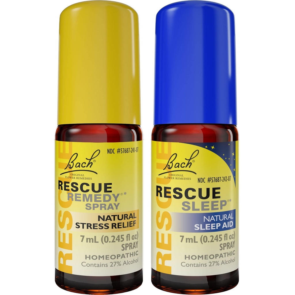 Day & Night Sche, Bach RESCUE REMEDY Spray, Natural Stress Relief [and] RESCUE SLEEP Spray, Natural Sleep Aid - 2Pk, Homeopathic Flower Essence, Vegan, 7mL Ea