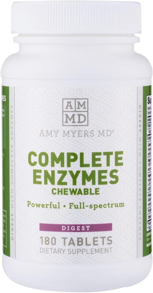 Amy Myers MD Digestive Enzymes Chewable – Complete Enzymes Support Leaky Gut, Acid Reflux, Gas, Bloating, Gluten Exposure – Amylase, Lipase, Lactase, alkaline, Proteases, Sucrase + Daha Fazlası – 180 Tablet