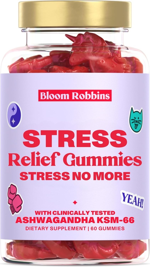 Ashwagandha Gummies - Stress Relief Gummies with Ashwagandha KSM-66 & Lemon Balm Extract - Stress Gummies & Calm Gummies with KSM-66 - Vegan Relaxation Ashwaganda Gummies (60count)