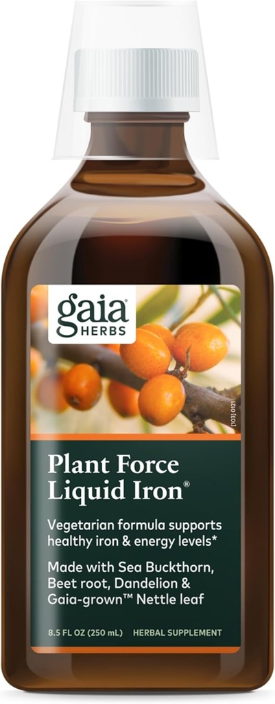 Gaia Herbs Plant Force Liquid Iron - Vejetaryen Demir Supplement Sağlıklı Demir & Enerji Seviyelerini Korumaya Yardımcı Olmak - Star Anise, Sea Buckthorn, Beet Root, Dandelion & Nettle - 8.5 Fl Oz (25 Hizmet)