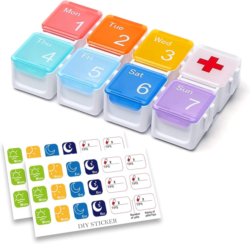 Tıp Organizer, DIY Seyahat Pi Weekly Organizer davası, Daily Pill Box/Container 7 Gün, Pill Root/Container for Vitamin/Fish Oil (1 Zaman A Day, Rainbow)