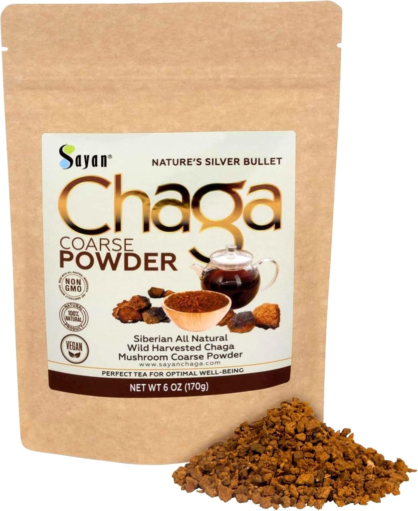 Sayan Sibirya Pure Raw Coarse Chaga Toz 6 Oz / 170g - Premium Wild Forest Harvested Super Antioxy Tea - Supports Immune System and Digestive Health - Focus, Energy, Clarity, Wellness - Non-GMO