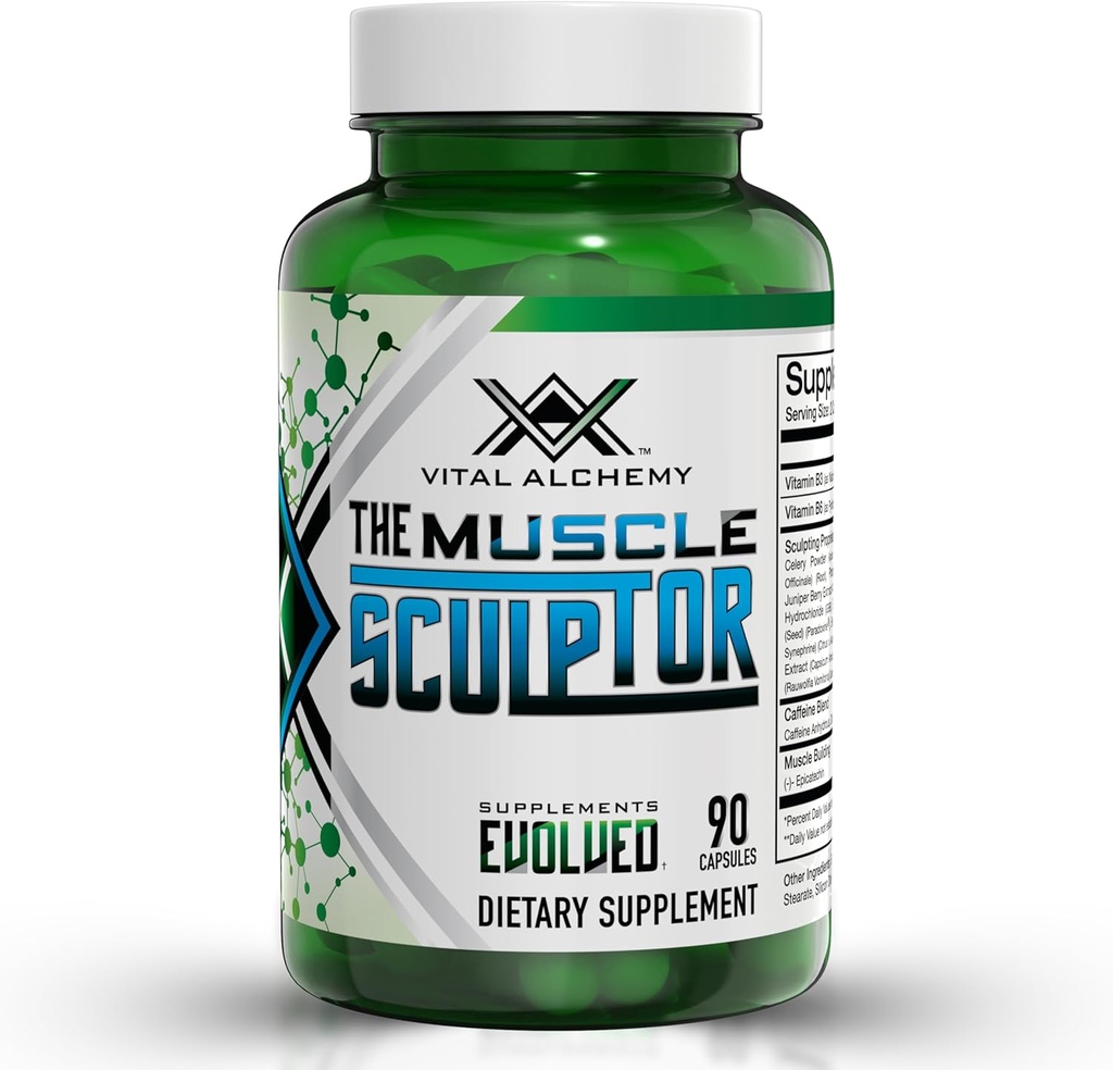 Vital Alchemy The Muscle Sculptor- Muscle Builder with Vitamin B3, B6, Phosphatidylserine, Epicatechin & Cayenne – Supports Muscle growth, Focus, Energy & protein Synthesis, Made in USA – 90 Capsules