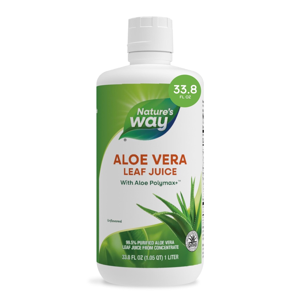 Nature's Way Aloe Vera Leaf Juice with Polymax+, 99.5% Purified Aloe Vera Leaf Juice from Temp, Unflavored, 33.8 Fl Oz Oz
