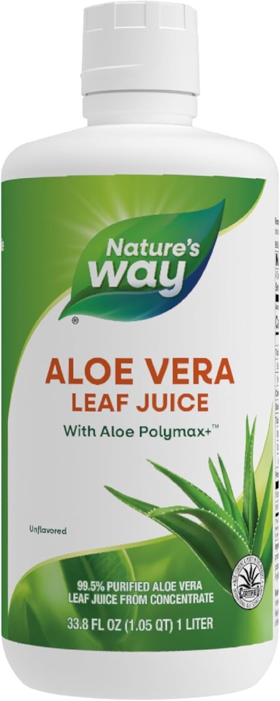 Nature's Way Aloe Vera Leaf Juice with Polymax+, 99.5% Purified Aloe Vera Leaf Juice from Temp, Unflavored, 33.8 Fl Oz Oz