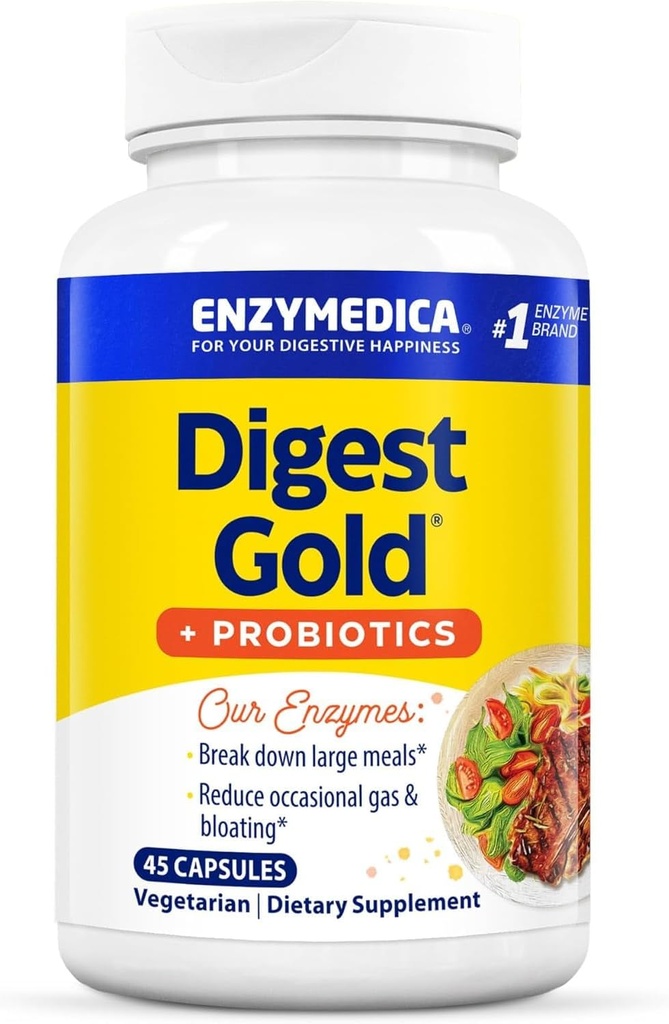 Enzymedica Digest Gold + Probiyotiks, 2in-1 Formula for Gut Health, Digestive Enzymes & 1 Milyar Active Probiyotik Cultures, Count 45