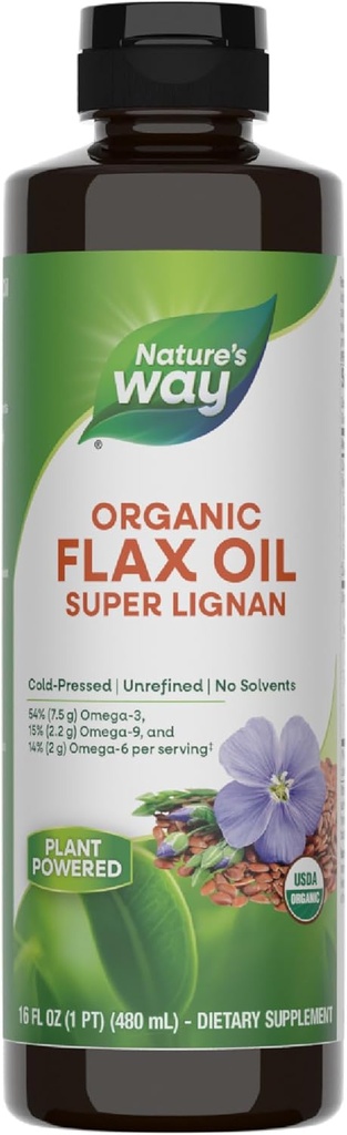Τρόπος της φύσης Βιολογικό έλαιο flax Super Lignan, Omega-3, 6, 9 λιπαρά οξέα(1), κρύο-Pressed, χωρίς ραφινάρισμα, Hexane Free, 16 Fl Oz (Packaging May Vary)
