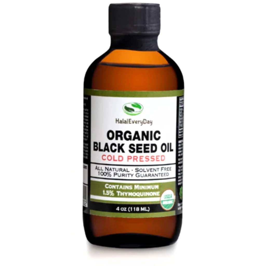Organik Siyah Tohum Yağı - USDA sertifikalı Cold Pressed Glass Şişe% 1.5'den fazla Thymoquinone 3X Güçlü Türk Black Cumin Nigella Sativa Non-GMO 100% Pure Blackseed Oil (4oz Glass Şişe)