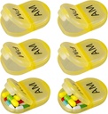 6 Pack Pill Organizer Pocket Small Case Sahibi Am Pm Pill Case Portatif İki Karşılaştırmalı Yuvarlak Seyahat 2 Zaman Vitamin İlaç Supplement (Yellow) için Bir Gün (Yellow)