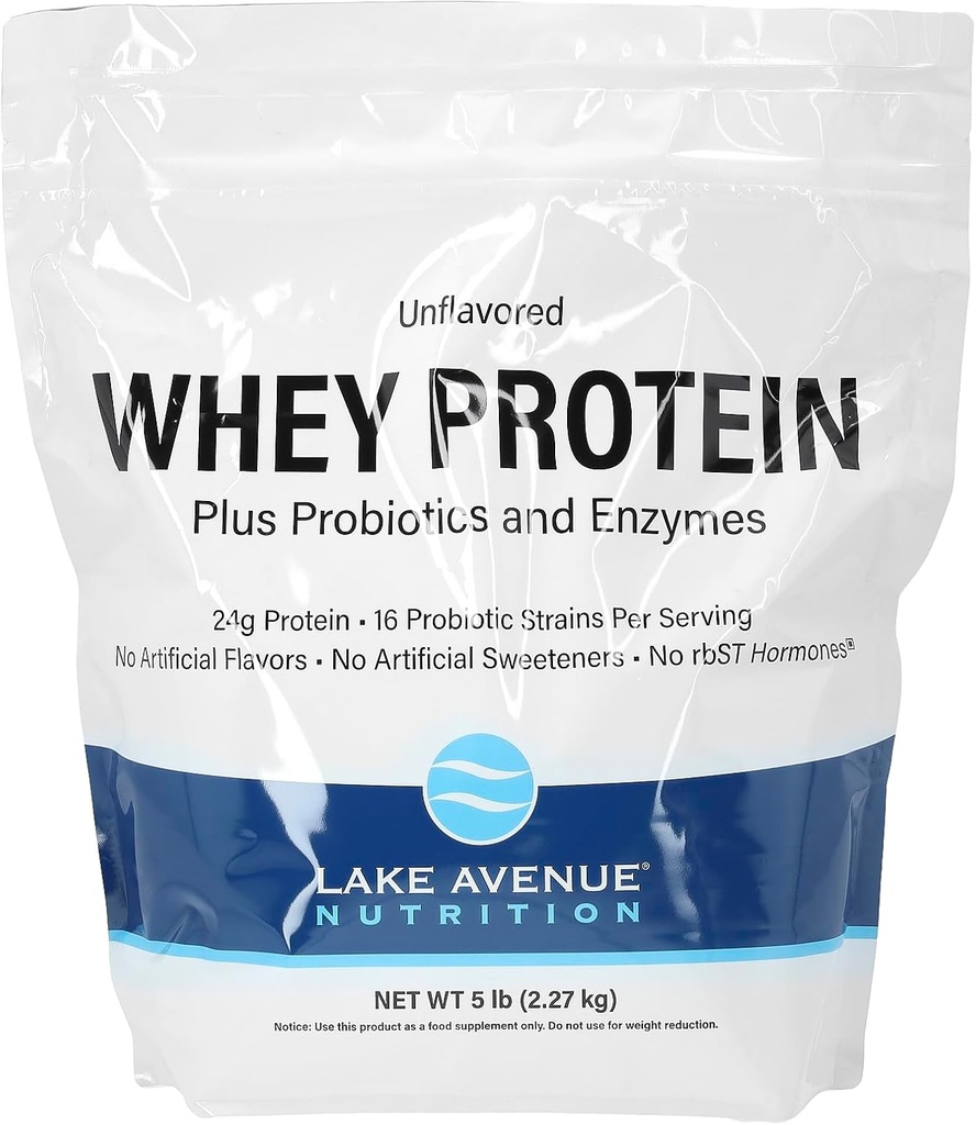 Lake Avenue Beslenme Whey protein Plus Probiyotikler ve Enzymes, Unflavored, 5 lb (2.27 kg)