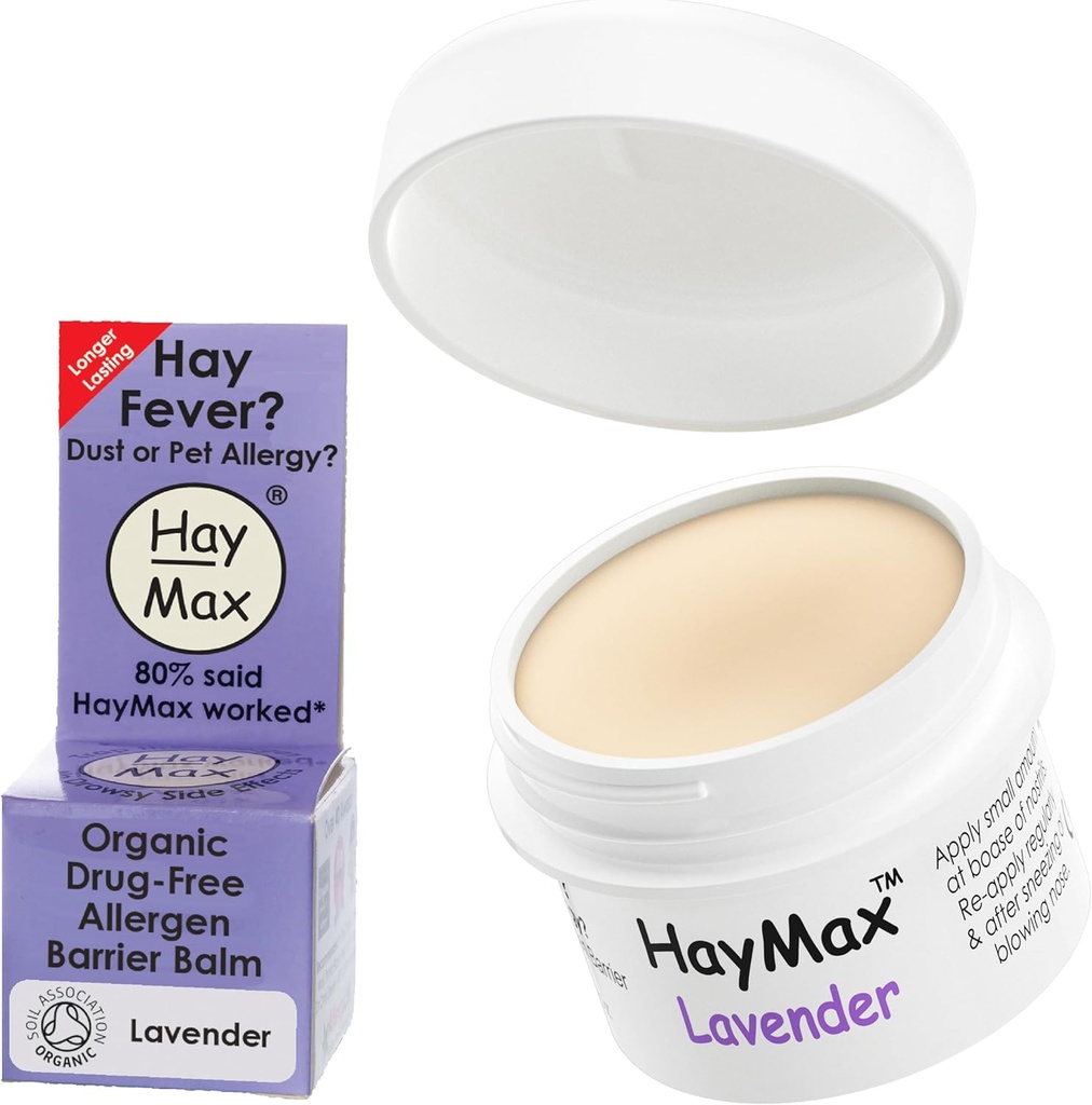 HayMax Allergen Barrier Balm - Lavender 0.17 fl oz - Organik, Doğal ve Sigarasız Hay Ateş & Antilergen Parçacıklar - Yetişkinler için Büyük, Çocuklar ve Hamile Kadınlar
