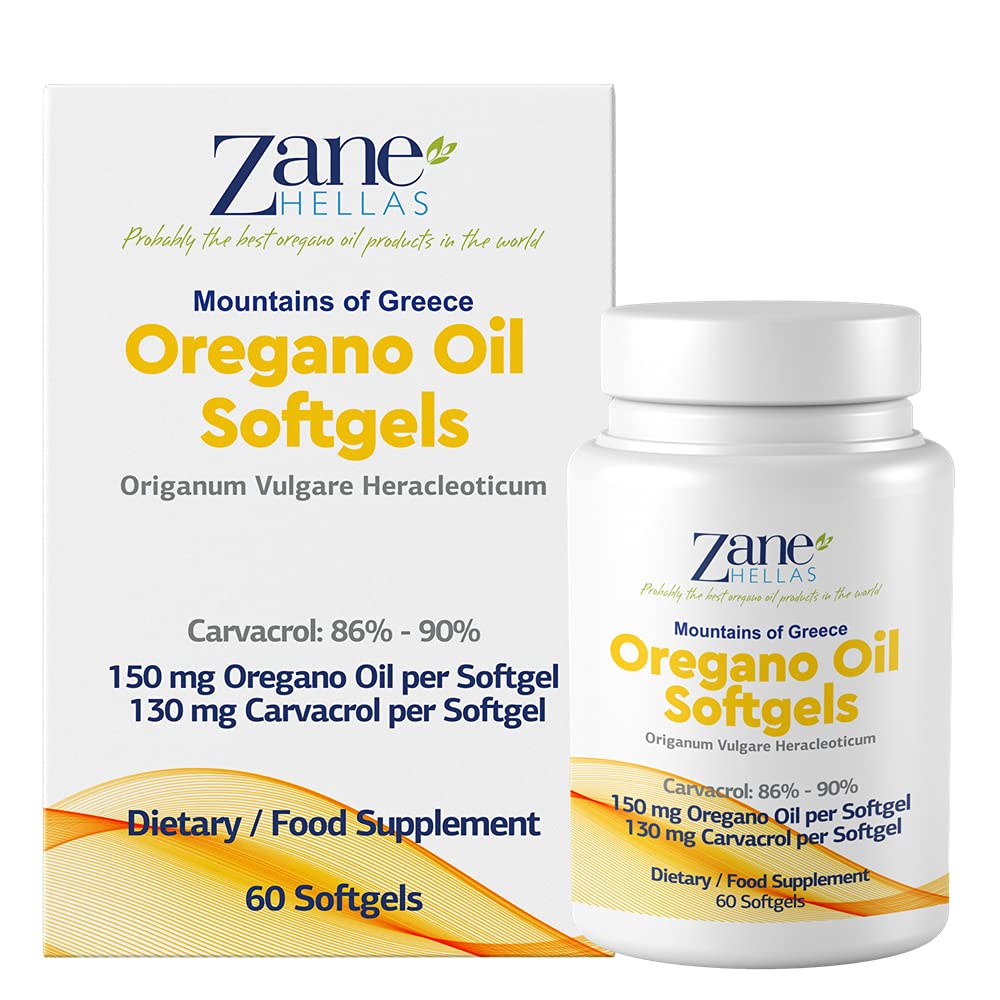 130 mg Carvacrol - Softgel için 150 mg Oregano yağı. World Highest Concentration Oregano Oil Capsule. Zane Hellas Oregano Oil. Softgel, Oregano'nun% 30 Yunan Temel Petrolü. 60 Softgels.