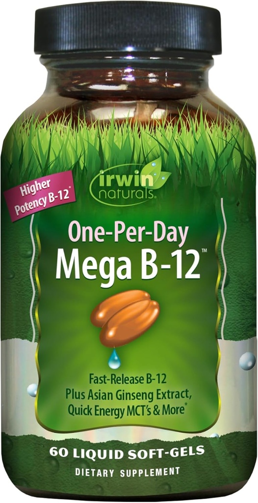 Irwin Naturals Mega B-Complex - 60 Liquid Softgels - Vitamin B Complex with Vitamin B12, Folate B9, Biotin B7, B1, B2, B3, B5, B6, and Quick Energy MCTs