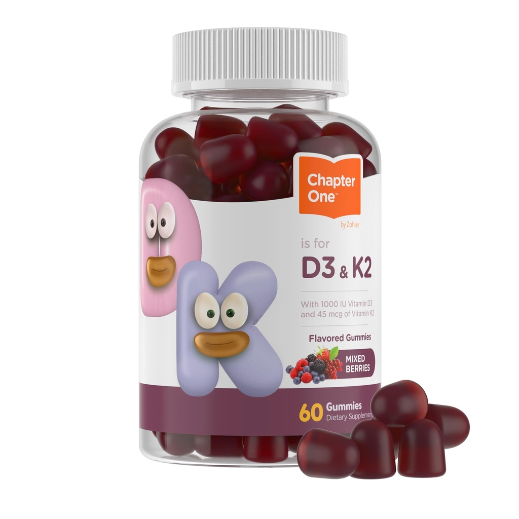 Zahler Κεφάλαιο Ένα Βιταμίνη D3 K2 Gummies, Περιέχει 1000IU βιταμίνης D3 και 45MG βιταμίνης K2, D3 & K2 συμπλήρωμα Gummy, Kosher, 60 Gummies