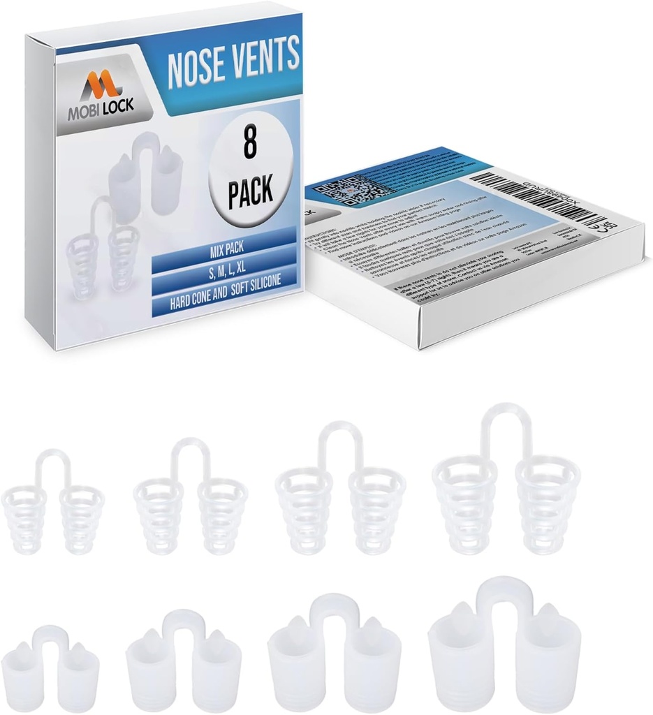Μύτη Vent Sinus Relief Dilator (πακέτο 8 Διάφορες διαστάσεις) - Μια απλή λύση για Nasινικό Snorers - Επαναχρησιμοποιούμενη συσκευή Snoχαλητό για να απολαύσετε έναν ήσυχο νυχτερινό ύπνο - από Mobi Lock
