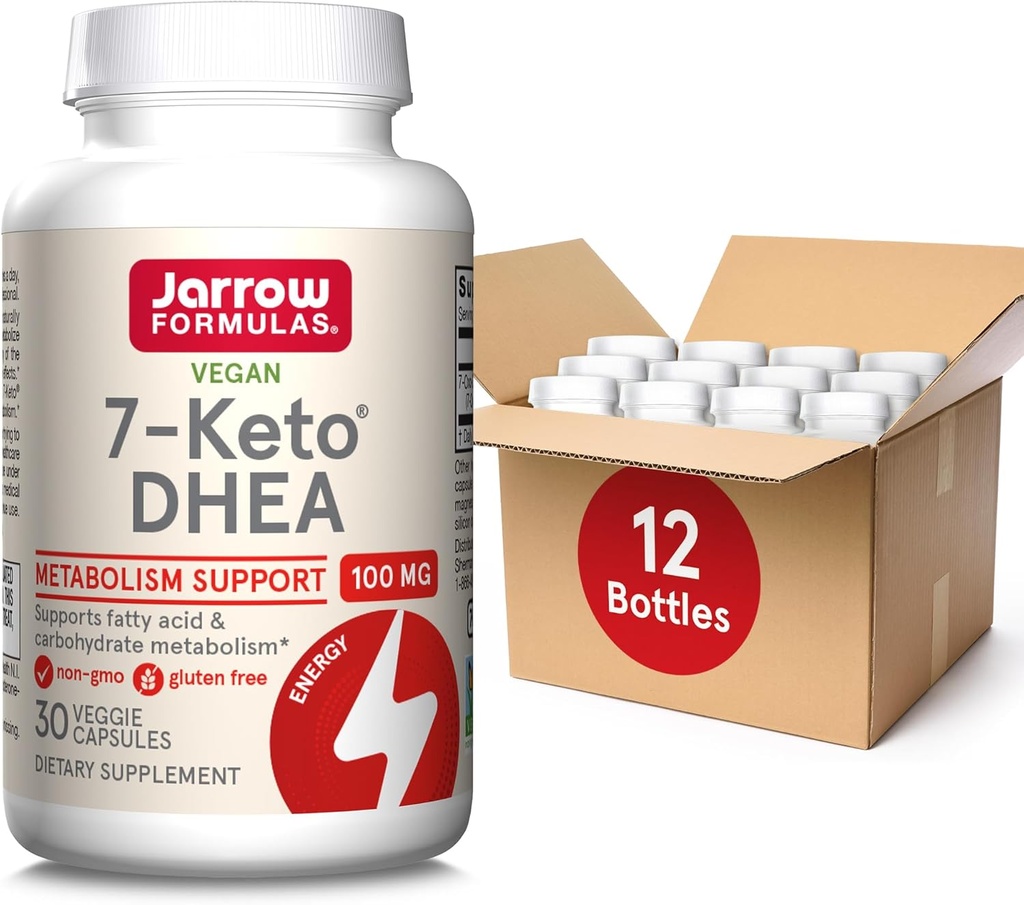 Jarrow Formulas 7Keto DHEA 100 mg, Fatty Acid ve Carbohidrat Metabolism Desteği için Diyetsel Tamam, 30 Veggie Capsules, 15-30 Day Supply, 12 Paket