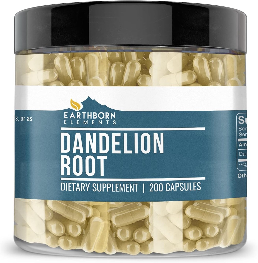 Earthborn Elements Dandelion Root 200 κάψουλες, καθαρό & μη αραιωμένο, χωρίς πρόσθετα