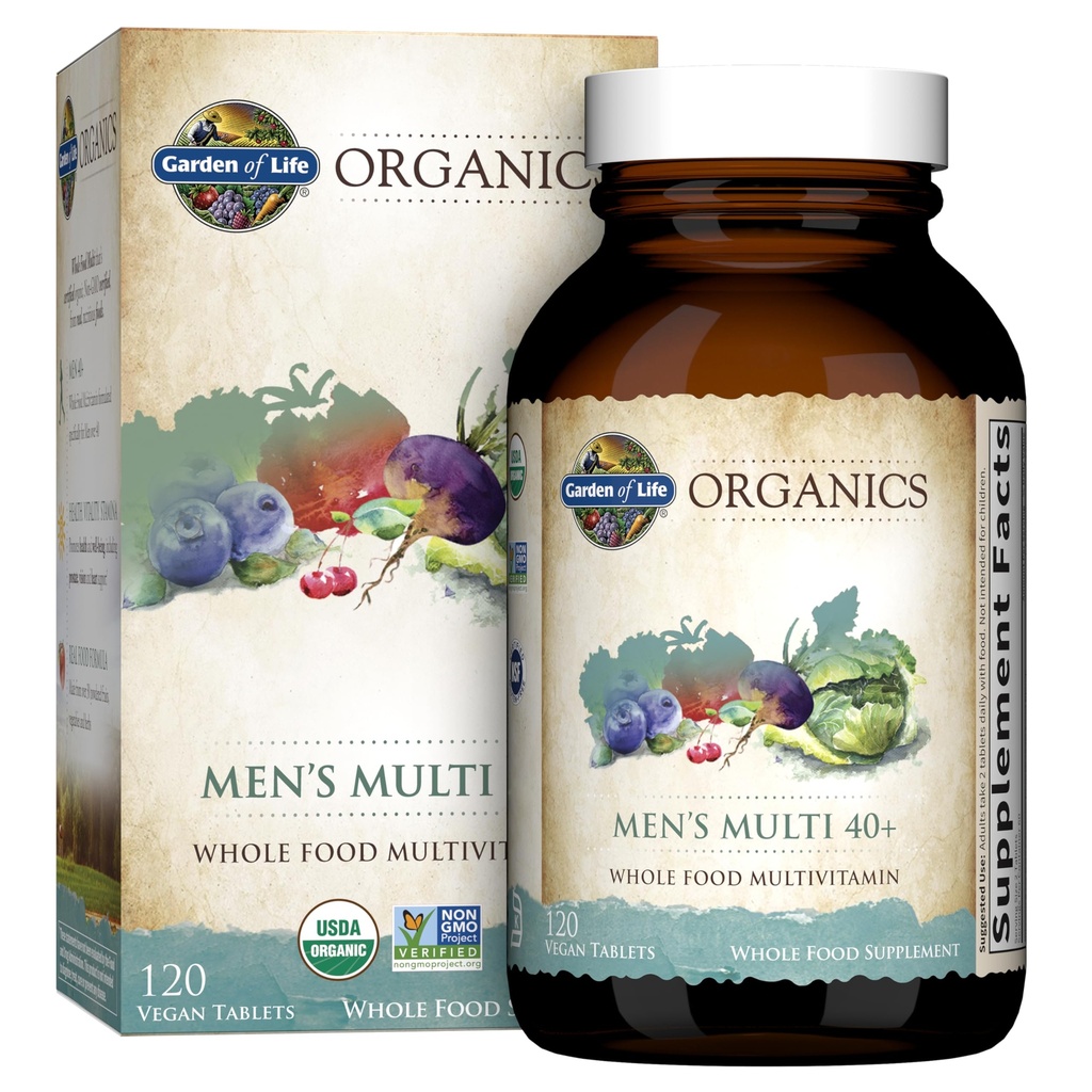 Garden of Life Organics Men's 40+ Multivitamin with Prostate Support, B12 & Vitamins – Vegan Daily Whole Food Multivitamin, Non-GMO, Certified Organic, 120 Tablets