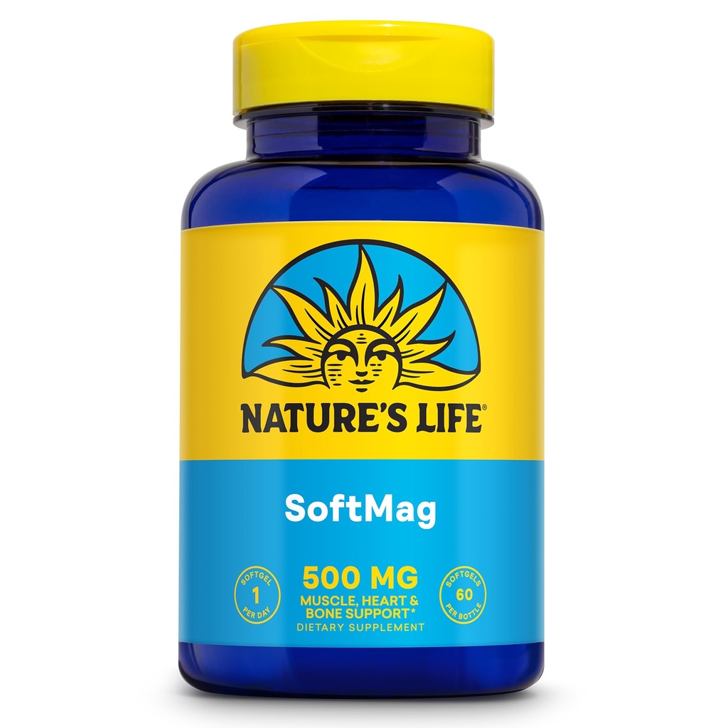 N:47'S LIFE SoftMag 500 mg - Kompleks - Bone Health, Muscle and Heart Health Support - Easy to Swallow Softgels - 60-Day Garanti, 60 Hizmet, 60