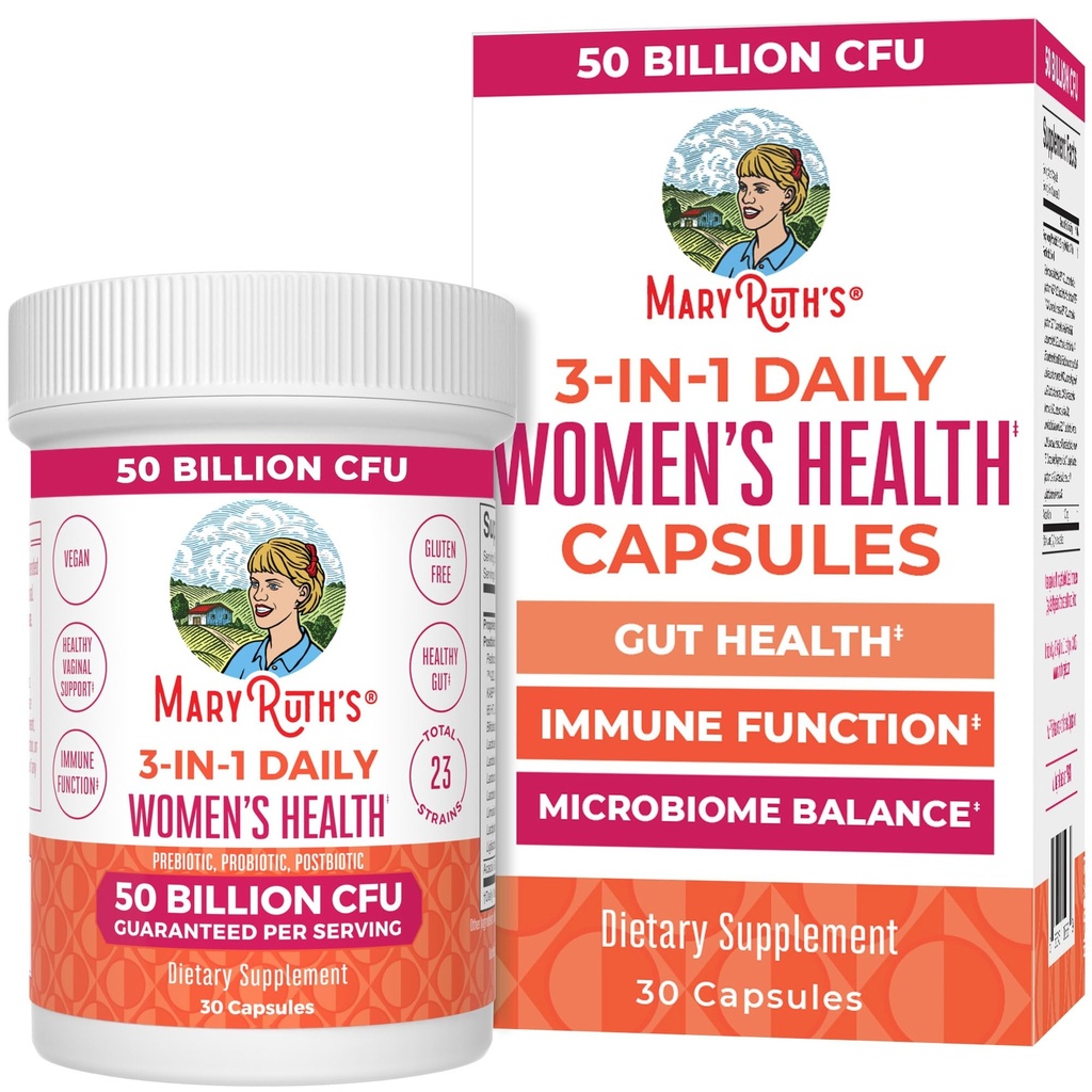 MARYRUTH'S 3-in-1 Daily Health Probiotics for Women | Hormone Support & Gut Health Supplement for Women | Women’s Probiotic | 50 Billion CFU | Vegan | 30 ct