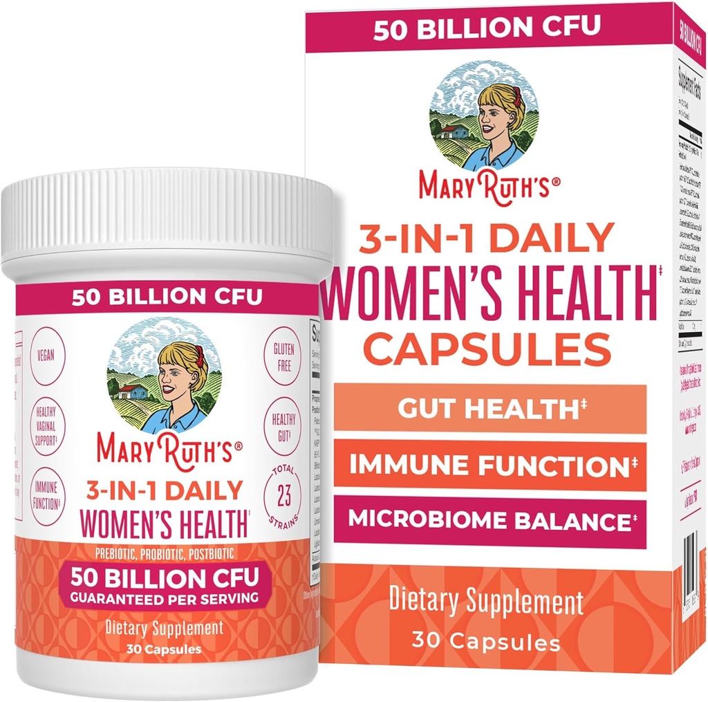MaryRuth Organics 3-in-1 Daily Health Probiyotiks for Women | Klinik Olarak Test Edildi | Hormon Destek & Gut Health Supplement | 50 Milyar CFU | Allergen Ücretsiz | 30 ct