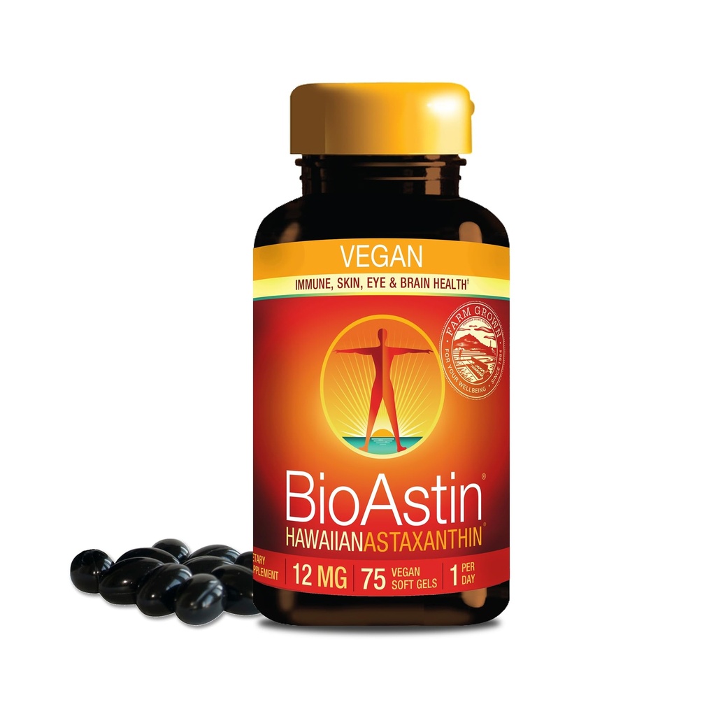 Nutrex Hawaii Vegan BioAstin Hawaii Astaxanthin - 12 mg, 75 Softgels - Farm-Direct Premium Antioksi Supplement to Support Eye, Skin, Joint & Immune System Health - Non-GMO & Gluten-Free-Free-GMO & Gluten-Free